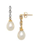 Lord & Taylor 7mm White Pearl, Diamond And 14k Yellow Gold Drop Earrings