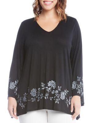 Karen Kane Plus Floral-print Flared-hem Top