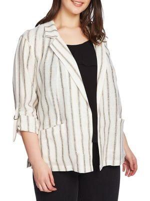 1.state Plus Stripe Linen & Cotton Blend Jacket