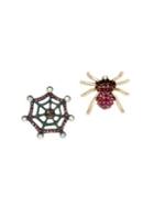 Betsey Johnson Two-tone & Crystal Spider Mismatch Stud Earrings
