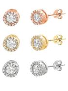 Lord & Taylor Set Of 3 Crystal Bridal Stud Earrings