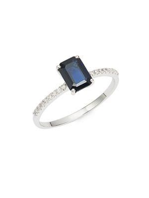Lord & Taylor 14k White Gold, Diamond, And Sapphire Ring