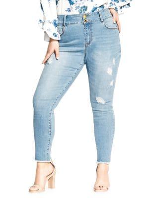 City Chic Plus Asha Frayed-hem Skinny Jeans