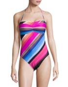 La Blanca Swim Striped Halter One-piece Swimsuit