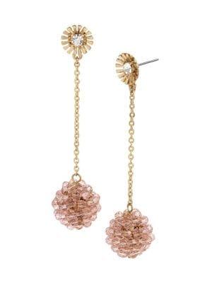 Miriam Haskell Floral Goldtone & Crystal Beaded Linear Drop Earrings