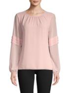 Vince Camuto Pleated Sleeve Roundneck Blouse