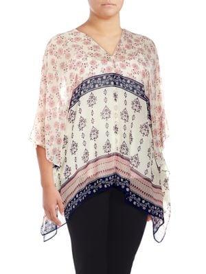 Vince Camuto Plus Wildflower Tile Flutter Blouse