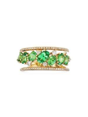 Marco Moore 14k Yellow Gold, Green Garnet & 0.34 Tcw Diamond Ring
