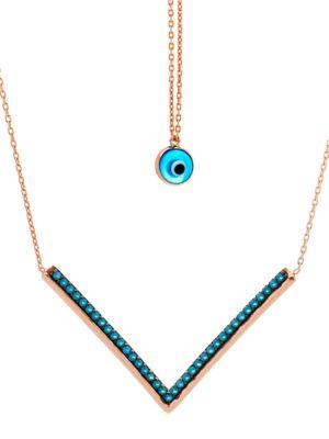 Lord & Taylor Layered-effect Cubic Zirconia V And Evil Eye Pendant Necklace