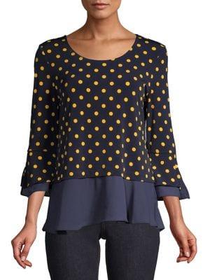 Jones New York Polka-dot Bell-sleeve Top