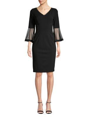 Alex Evenings Embellished V-neck Illusion-sleeve Dress