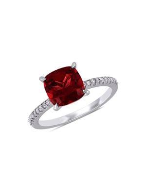 Sonatina 14k White Gold, Garnet & 0.1 Tcw Diamond Engagement Ring