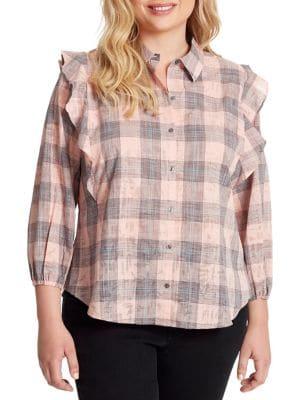 Jessica Simpson Sadie Double Ruffle Button Up Top