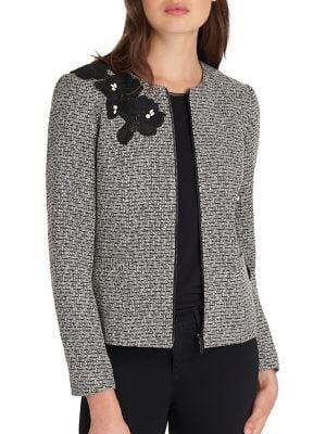 Karl Lagerfeld Paris Tweed Zip Front Jacket