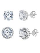 Lord & Taylor Set Of Two 925 Sterling Silver & Crystal Stud Earrings