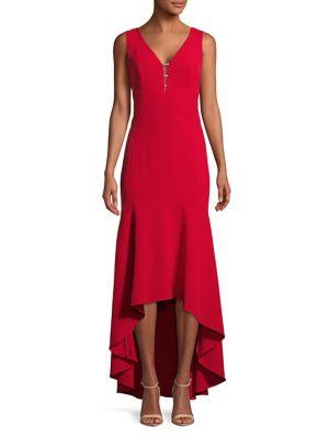 Karl Lagerfeld Paris Beaded V-neck Hi-lo Gown