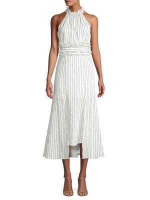 Cmeo Collective Striped Ruffle Notch-hem Halter Dress