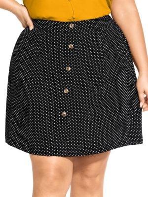 City Chic Plus Spotted Button-front Skirt