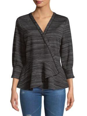 H Halston Surplice Striped Peplum Top
