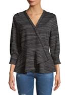 H Halston Surplice Striped Peplum Top