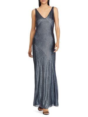 Lauren Ralph Lauren Metallic Sleeveless Slim-fit Gown