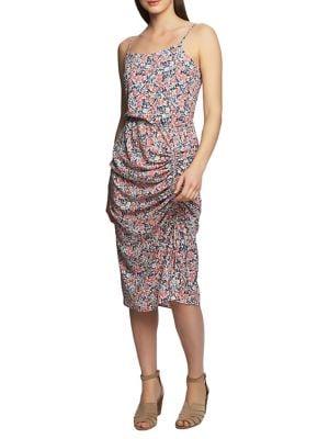 1.state Sunwashed Floral Ruched Midi Dress