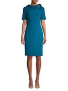 Badgley Mischka Platinum Short Sleeve Tie-neck Shift Dress