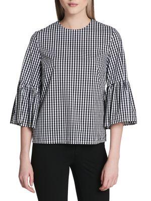 Calvin Klein Gingham Bell-sleeve Top