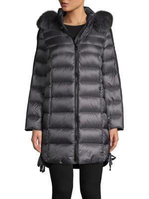 1 Madison Fox Fur Trim Hooded Puffer Jacket
