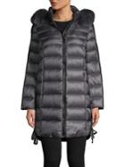 1 Madison Fox Fur Trim Hooded Puffer Jacket