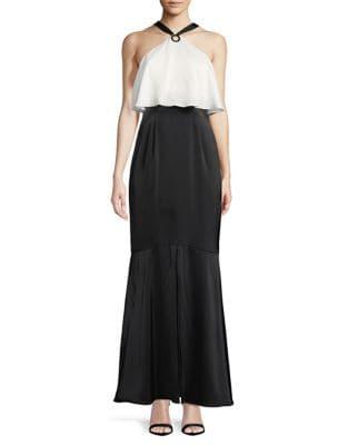 Aidan By Aidan Mattox Charmeuse Long Halter Dress