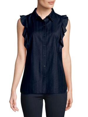 T Tahari Merdaeth Ruffle Striped Blouse