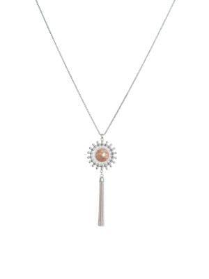 Lucky Brand Silvertone Pink Stone Tassel Pendant Necklace