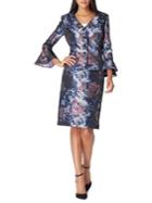 Tahari Arthur S. Levine Jacquard Printed Tulip-sleeve Jacket And Skirt Suit