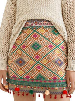 Mango Embroidered Geometric Cotton Mini Skirt