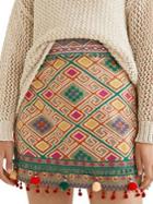 Mango Embroidered Geometric Cotton Mini Skirt