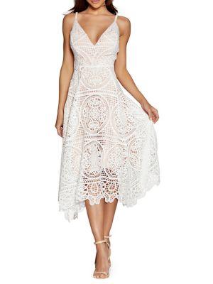Quiz V-neck Crochet Flare Dress