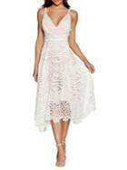 Quiz V-neck Crochet Flare Dress
