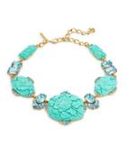 Oscar De La Renta Crystal And Engraved Flower Collar Necklace