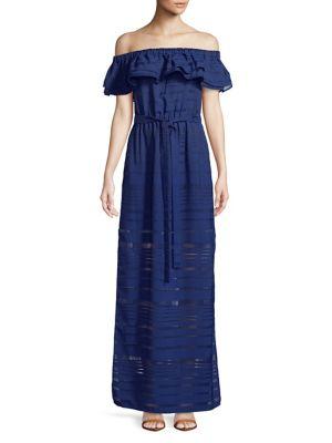 H Halston Ruffled Off-the-shoulder Dress