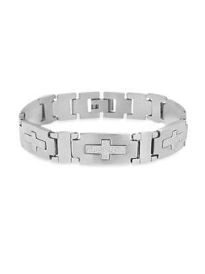 Lord & Taylor Stainless Steel Glitter Cross Rectangular Link Bracelet