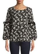 Karl Lagerfeld Paris Floral Jacquard Poet-sleeve Blouse