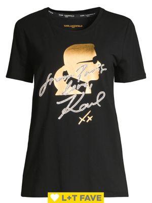 Karl Lagerfeld Paris Studded Foil Signature Graphic Tee