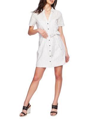 1.state Striped Button Front Tie Shirt Dress