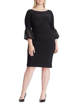 Lauren Ralph Lauren Plus Lace Ruched Jersey Dress