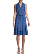 Anne Klein Notch Lapel A-line Denim Dress