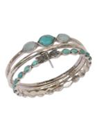 Lucky Brand Silvertone And Faux Turquoise 3-piece Bangle Set