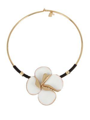Robert Lee Morris Collection Soft Spoken Leather-wrap Flower Round Wire Necklace