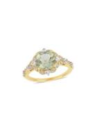 Sonatina Vintage 14k Yellow Gold, Green Amethyst, White Sapphire And Diamond Ring