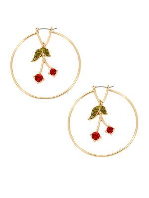 Bcbgeneration Green And Red Crystal Cherry Drop Hoop Earrings